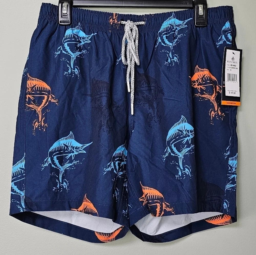 Rainforest Men's Catch Quick Dry Swim Trunks, Swordfish Navy Bering Sea
